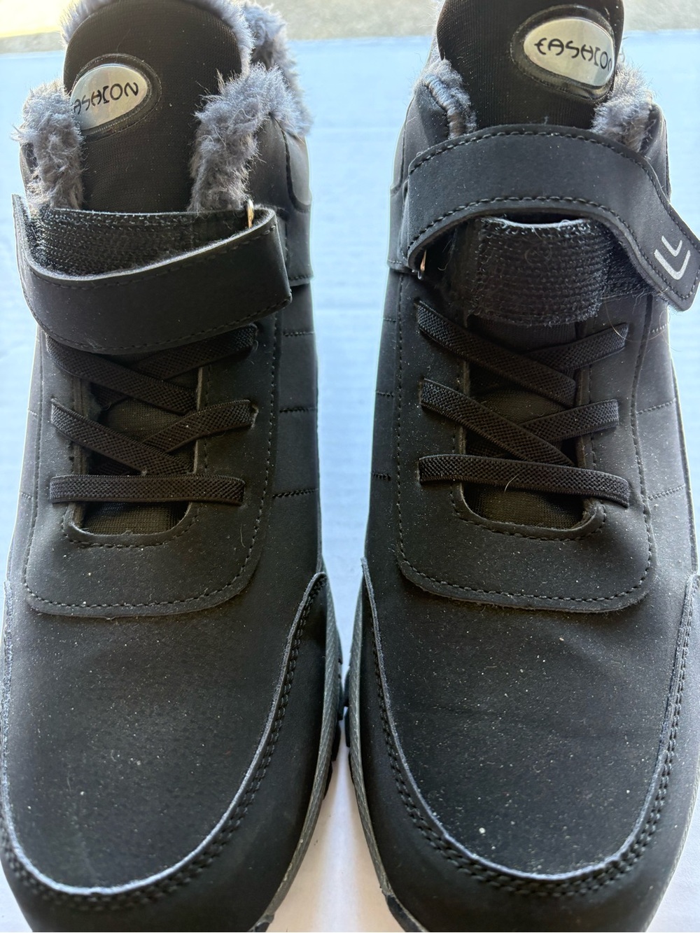 Men's Black High-Top Suede Winter Boots with Faux-Fur Collar-Fur Lined